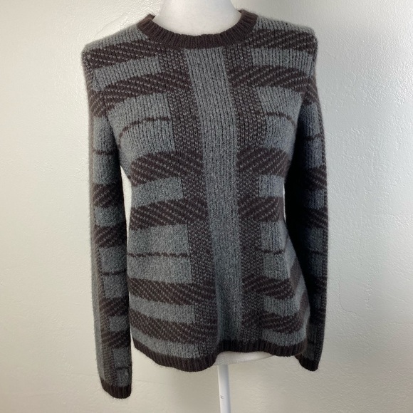 Alpaca Wool Rabbit Hair Plaid Brown Thick Warm Ann Taylor Crewneck Sweater Small - Picture 1 of 10